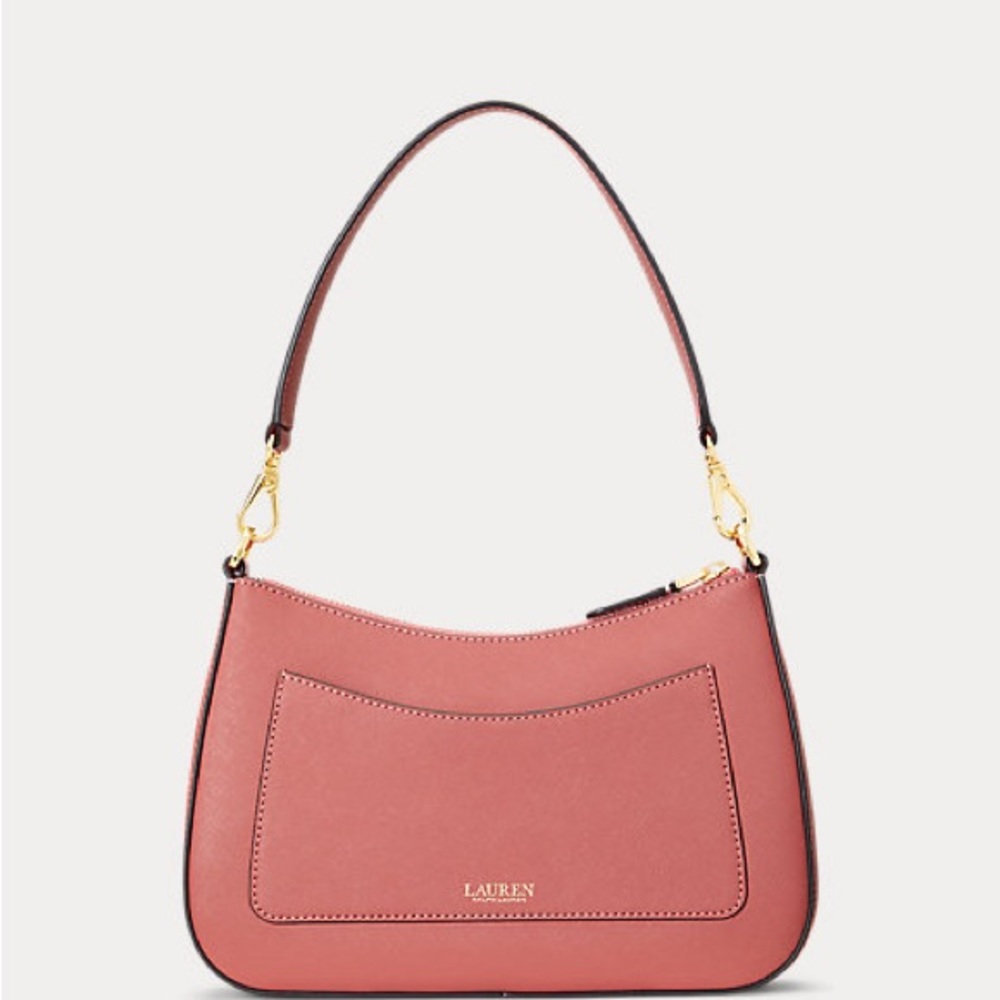 Brand New Laure Ralph Lauren Crosshatch Leather Medium Danni Bag Pink NWOT - Picture 2 of 7